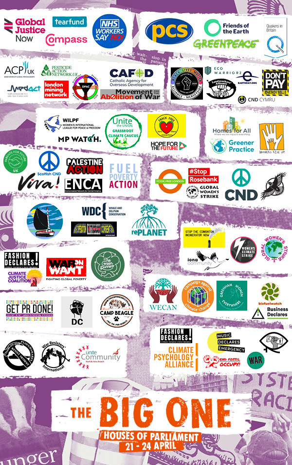 The 70+ climate-focused organisations joining us at the big one at the houses of parliament on April 21 to 24.