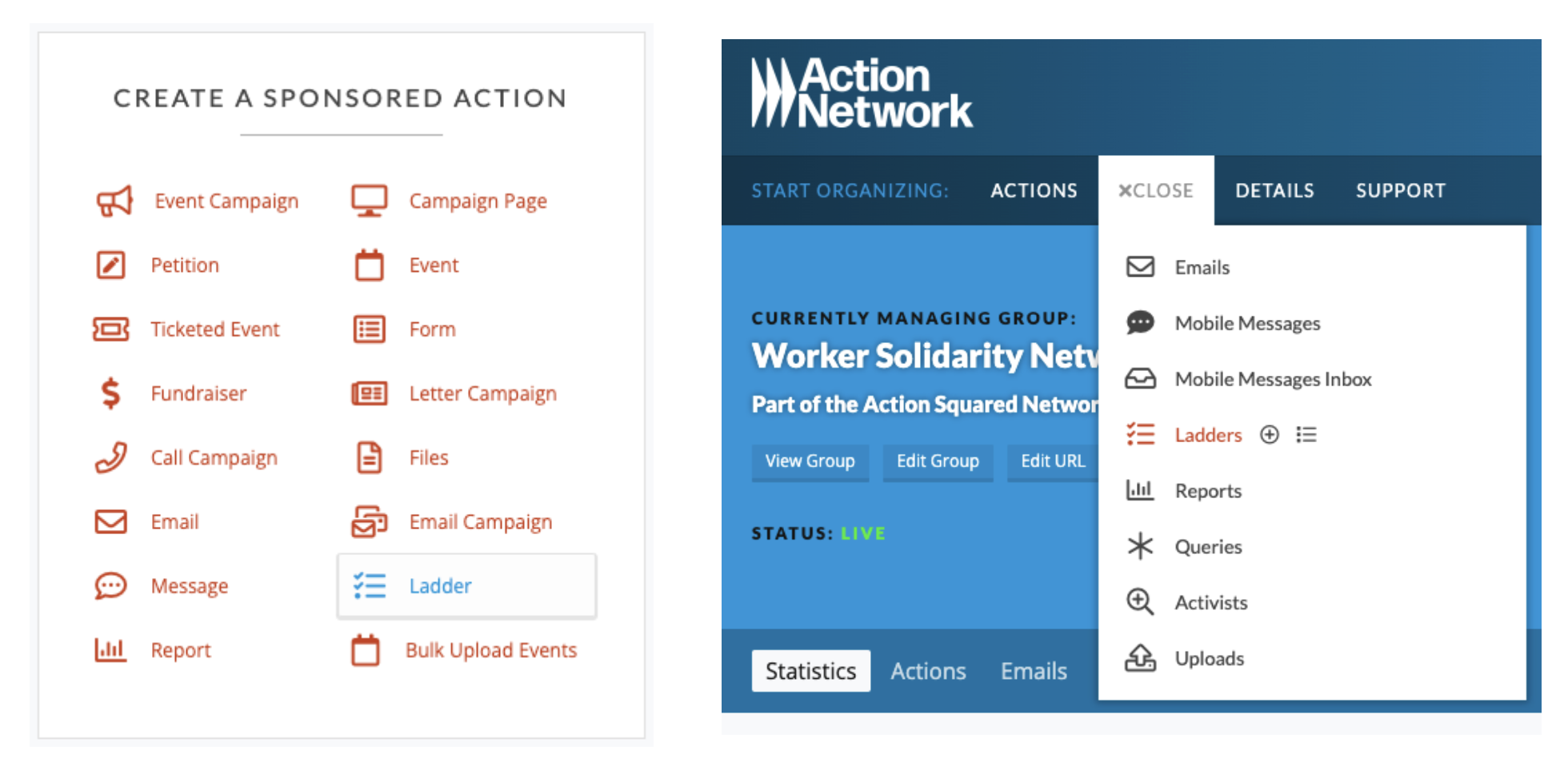 The Ladders button in the dropdown menus on Action Network.