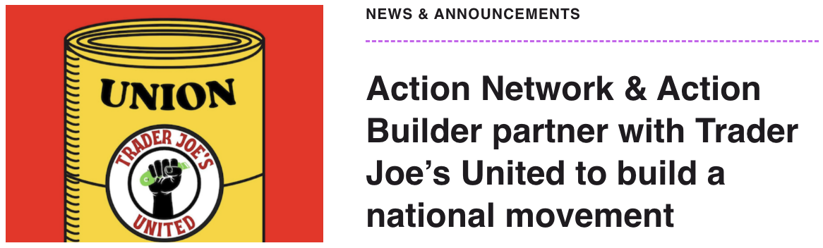 The Trader Joe's United logo next to the blog post title, 