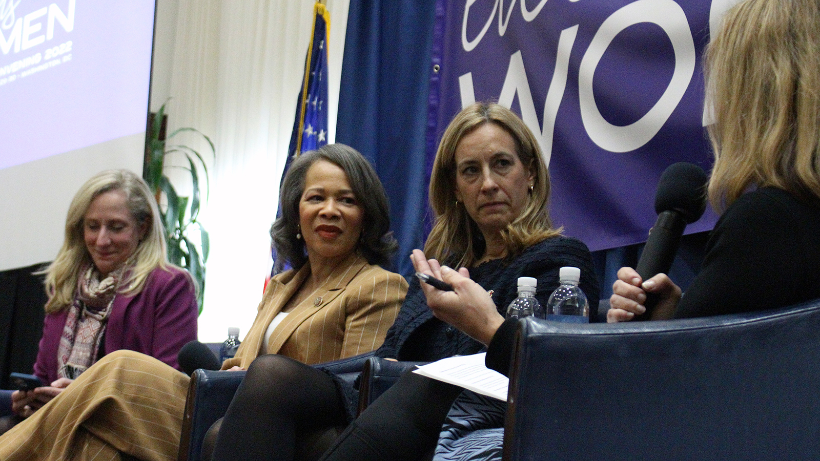 Reps. Abigail Spanberger (VA-7), Lisa Blunt Rochester (DE-AL) and Mikie Sherrill (NJ-11) speak at the 2022 Electing Women Convening.