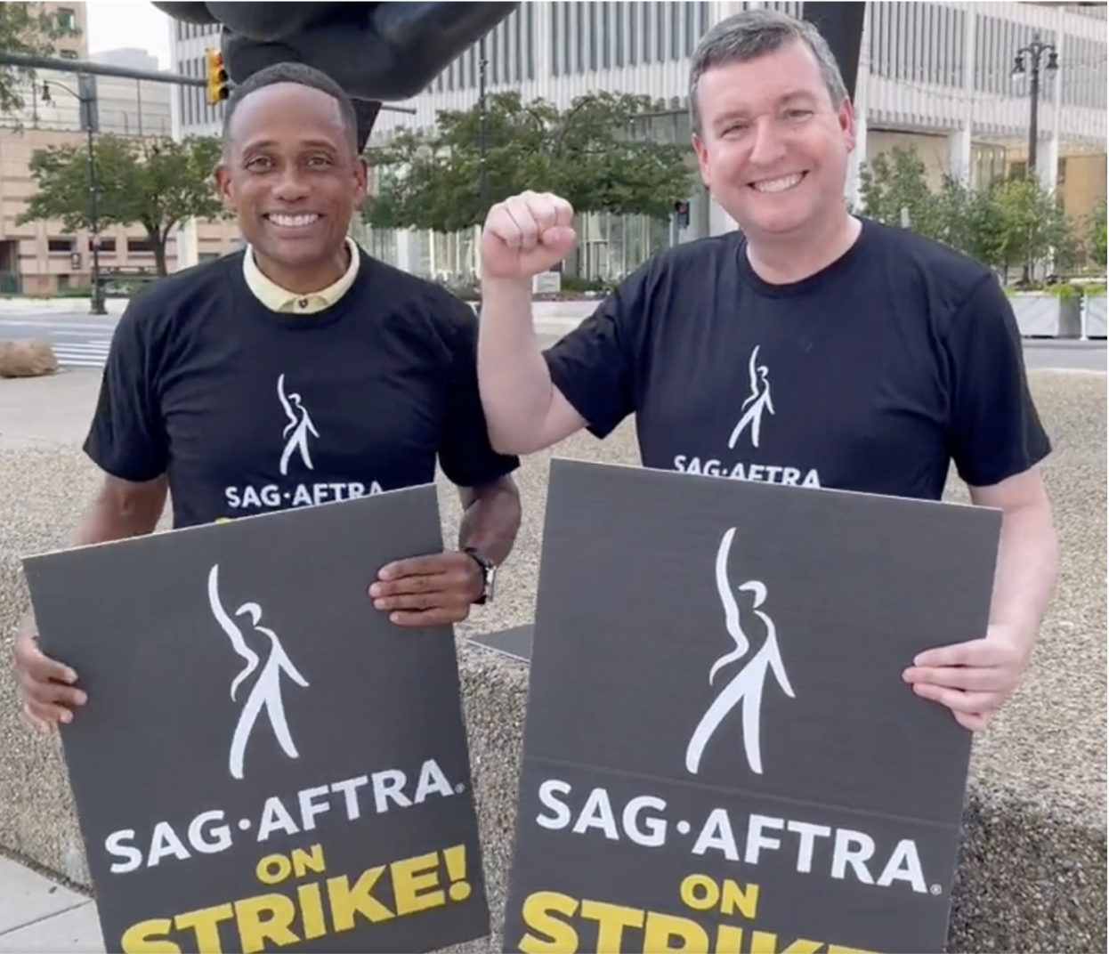 Photo of Hill Harper on the SAG-AFTRA picket line