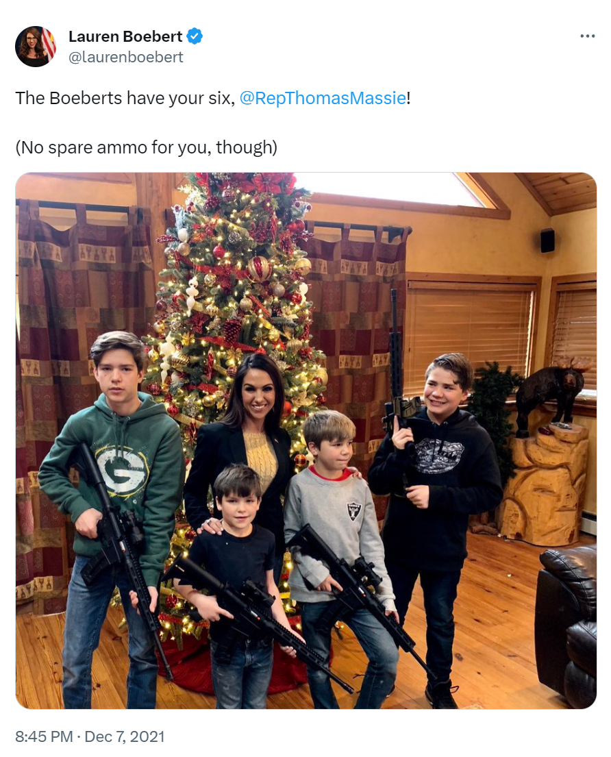 Lauren Boebert via Twitter: "The Boeberts have your six, @RepThomasMassie! (No spare ammo for you, though)"