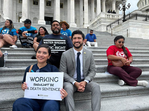 Photo of Greg Casar and activists on Capitol steps