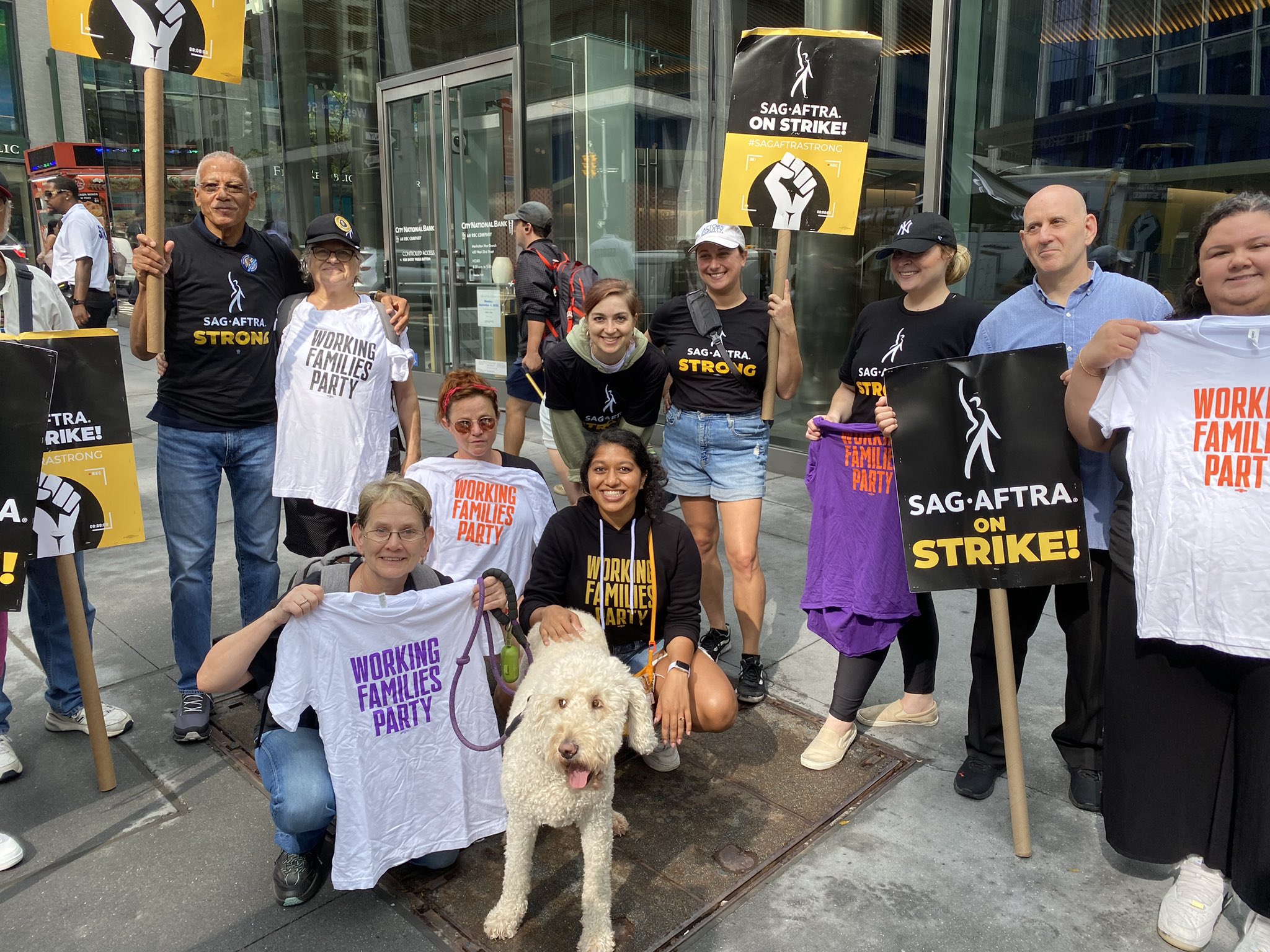 Photo of NYWFP volunteers and activists on the SAG-AFTRA picket line.