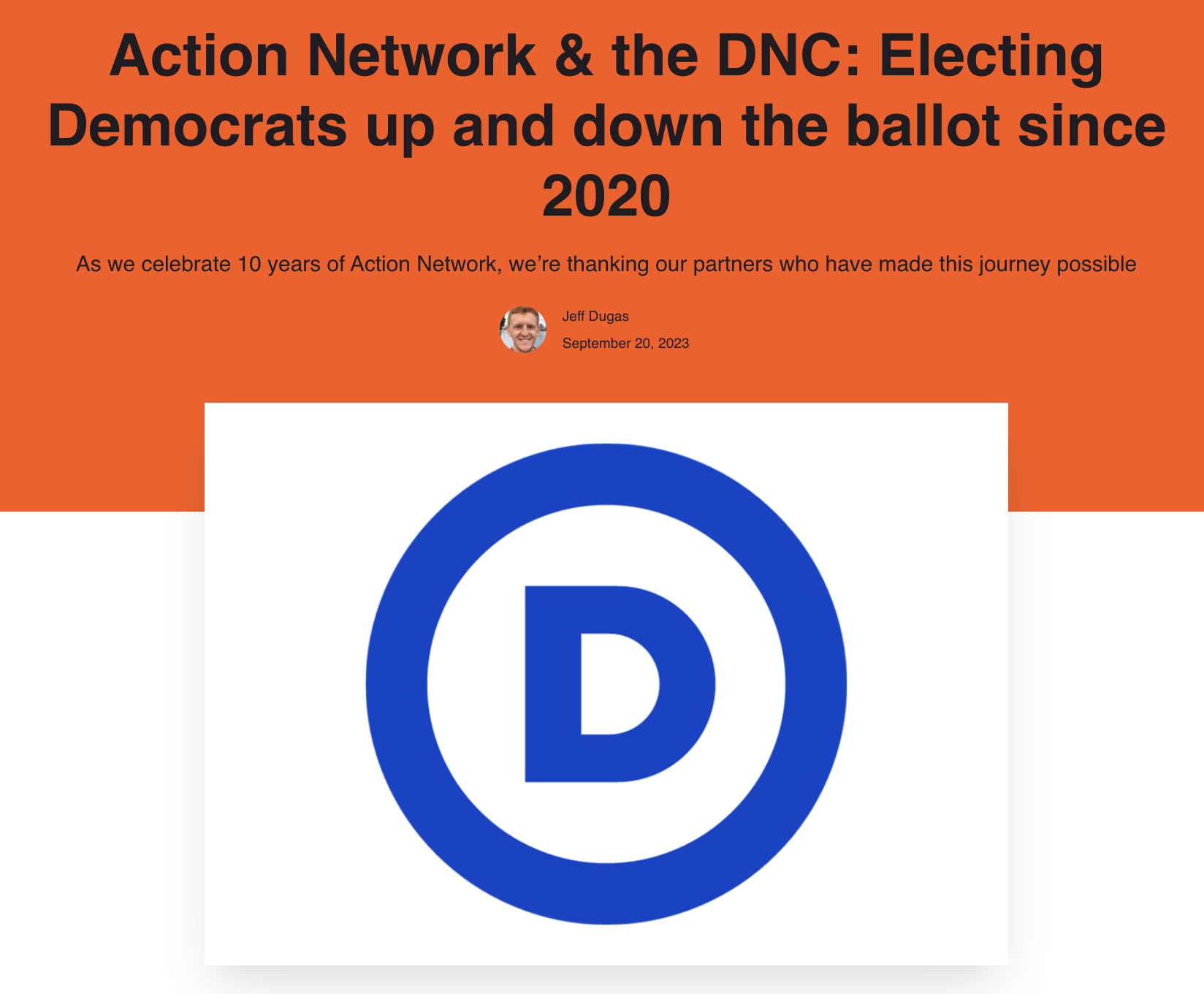 A screenshot of the blog post titled "Action Network & the DNC: Electing Democrats up and down the ballot since 2020"