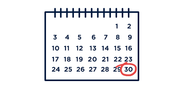 Calendar with September 30th circled