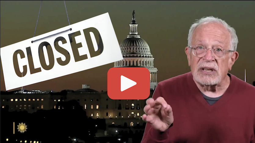 Photo: Reich with the Capitol behind him Text: CLOSED