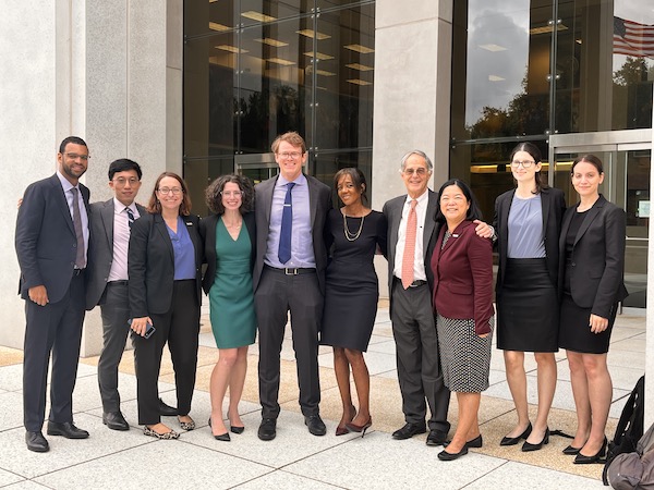 Common Cause and NAACP representatives together with the legal team from Patterson Belknap and the Southern Coalition for Social Justice, outside the U.S. Federal Court in Tallahassee.