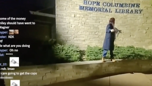 A screengrab from the “influencers’” May ‘23 live stream in front of Columbine Library