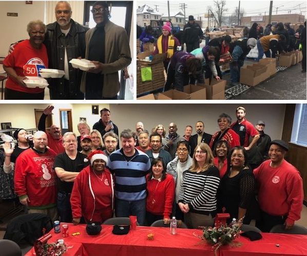 NABET-CWA Local 54043 members preparing food and donating toys