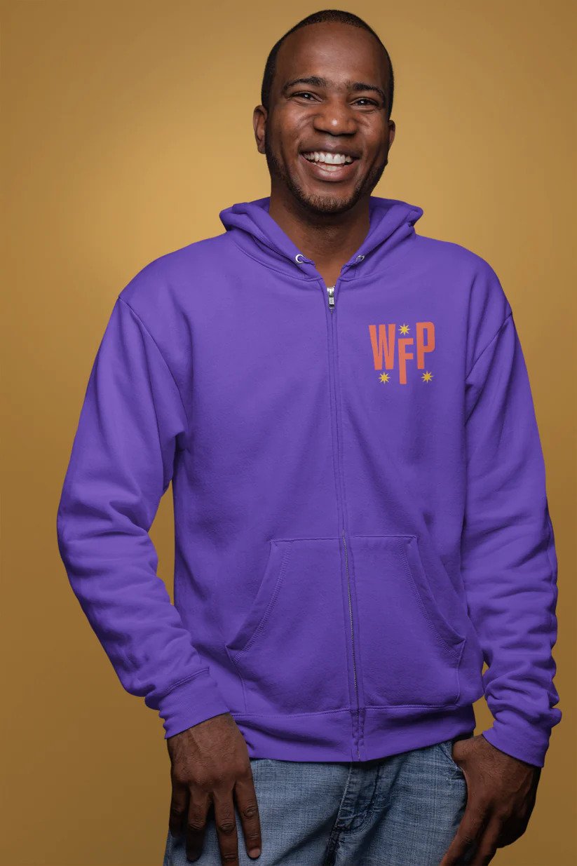 Photo of man in WFP zip-up hoodie