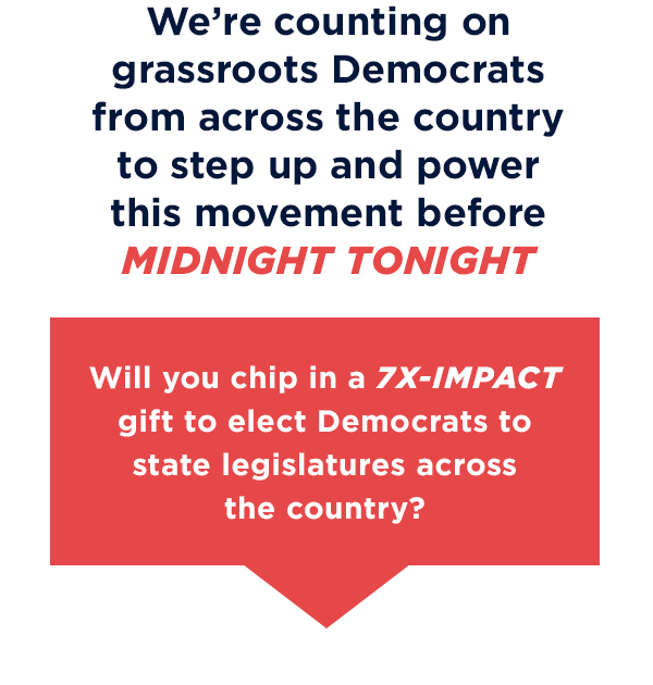                           Will you chip in a seven-impact gift to elect Democrats to state legislatures across the country?                           