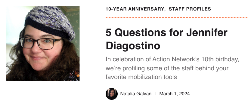 A screenshot of the blog titled "5 Questions for Jennifer Diagostino"
