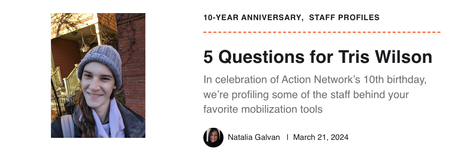 A screenshot of the blog titled "5 Questions for Tris Wilson"