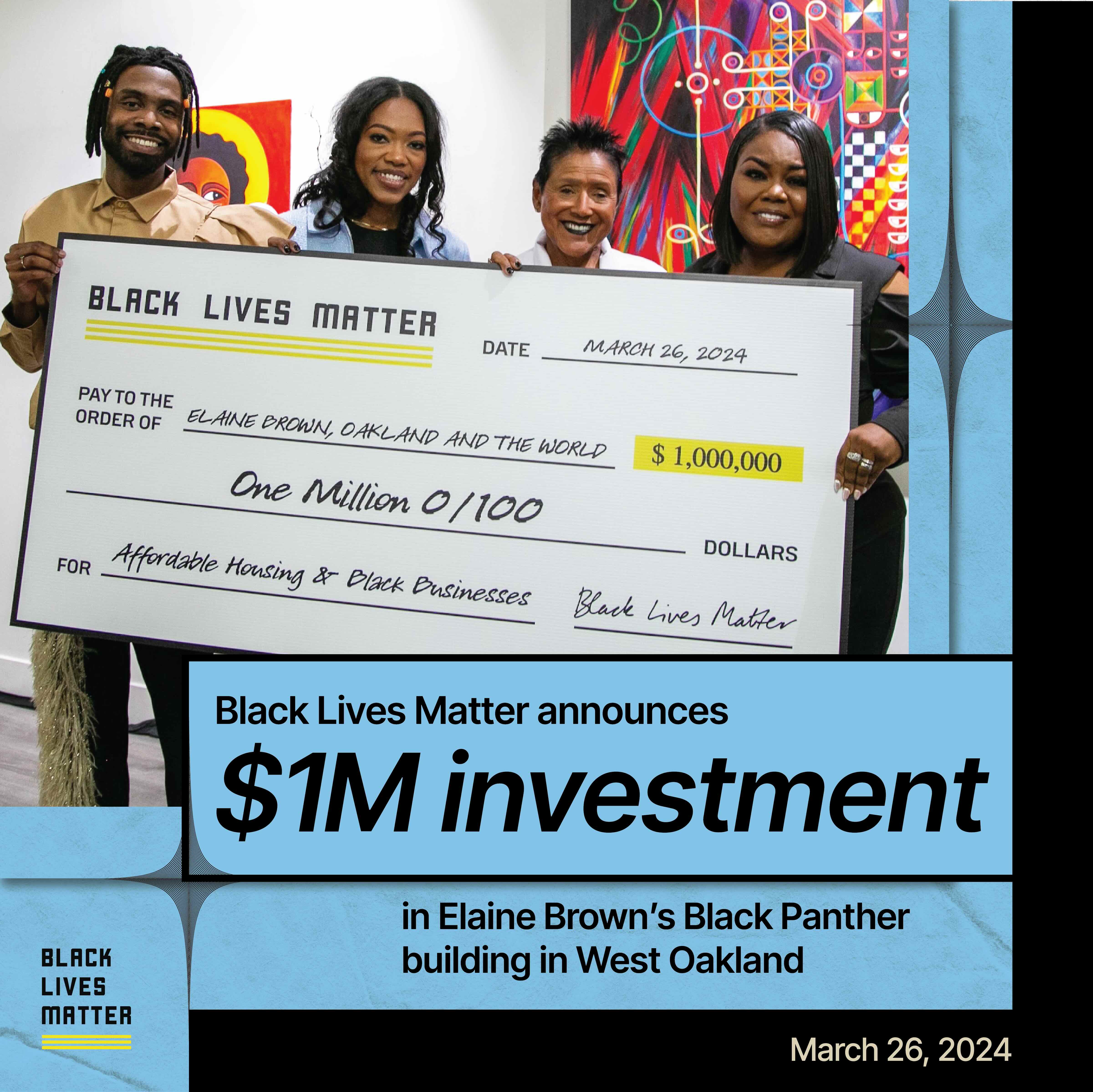 BLM Board presents Elaine Brown with $1mil check