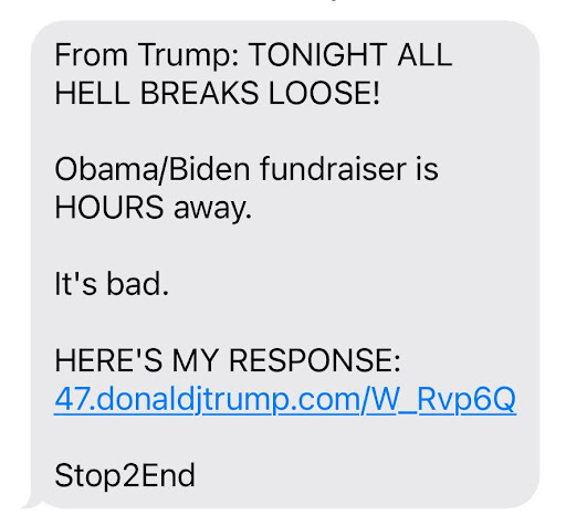 From Trump: TONIGHT ALL HELL BREAKS LOOSE! Obama/Biden fundraiser is HOURS away. It's bad. HERE'S MY RESPONSE: