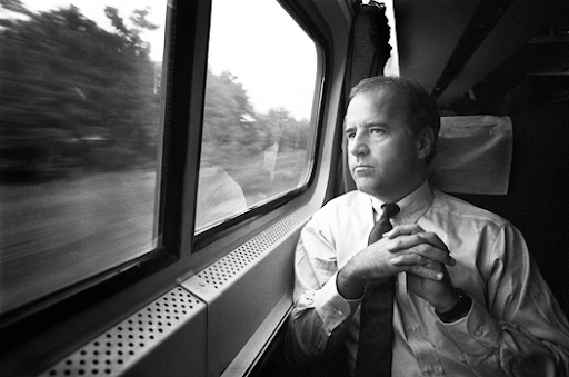 Joe Biden looking out the train window