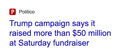 Politico: Trump campaign says it raised more than $50 million at Saturday fundraiser