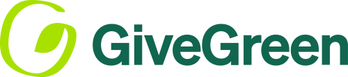 GiveGreen logo featuring the word 'GiveGreen' in green font, accompanied by a stylized green leaf design shaped like the letter 'G' to the left of the text.