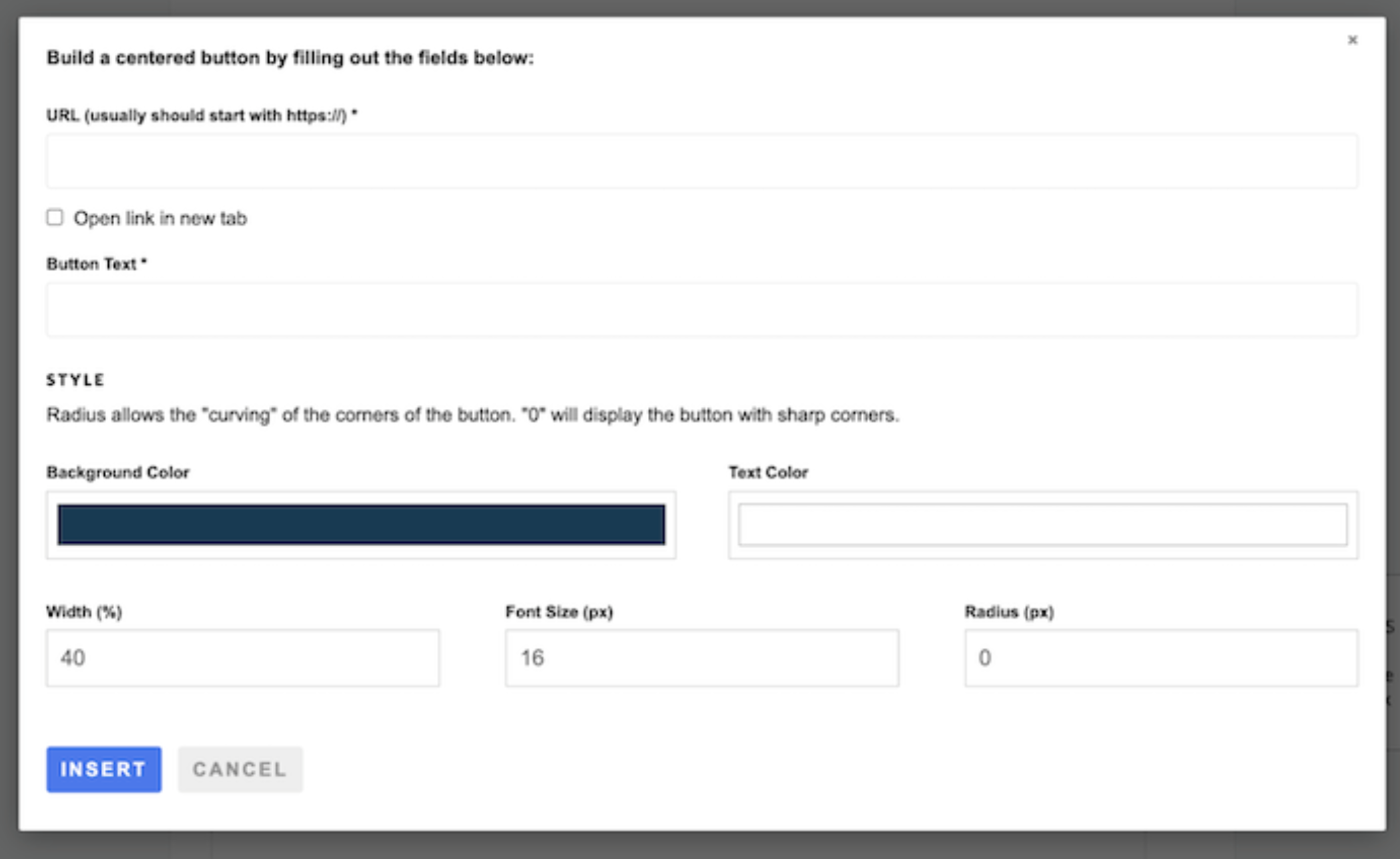 A screenshot of the Action Network button builder