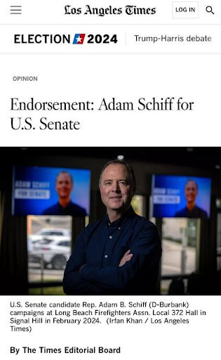Los Angeles Times Endorses Adam Schiff
