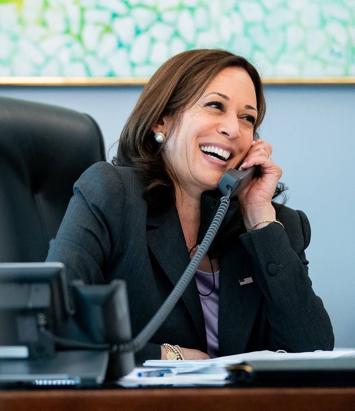 Kamala Harris on the phone