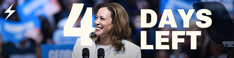 Kamala Harris at podium with text that reads 4 days left