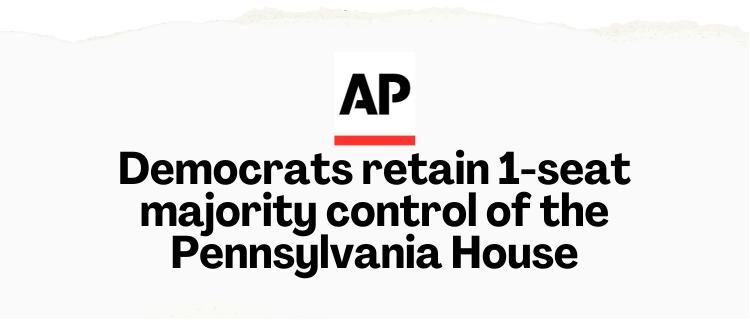 AP: Democrats retain 1-seat majority control of the Pennsylvania House