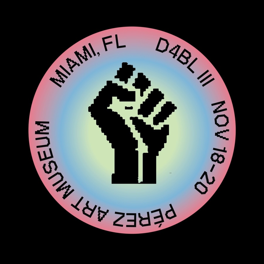 The logo for the Data For Black Lives Conference. It says: "Miami, FL. D4BL III. Nov 18-20. Pérez Are Museum."