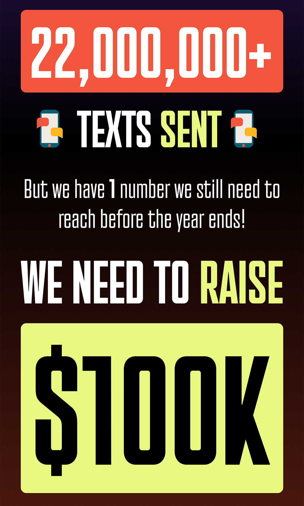 But we have 1 number we still need to reach before the year ends! We need to raise $100K before 11:59 PM on Dec. 31