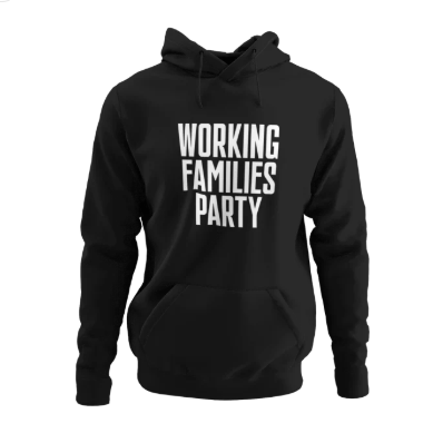 Black and white Working Families Party sweatshirt