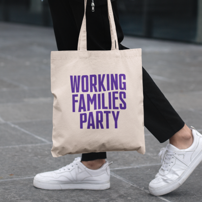 Canvas tote bag with Working Families Party logo