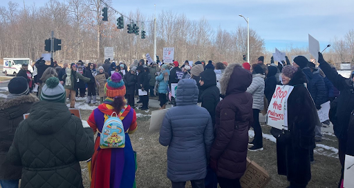 Photo of over 100+ constituents gathered outside of Rep. Mike Lawler's office in NY-17.