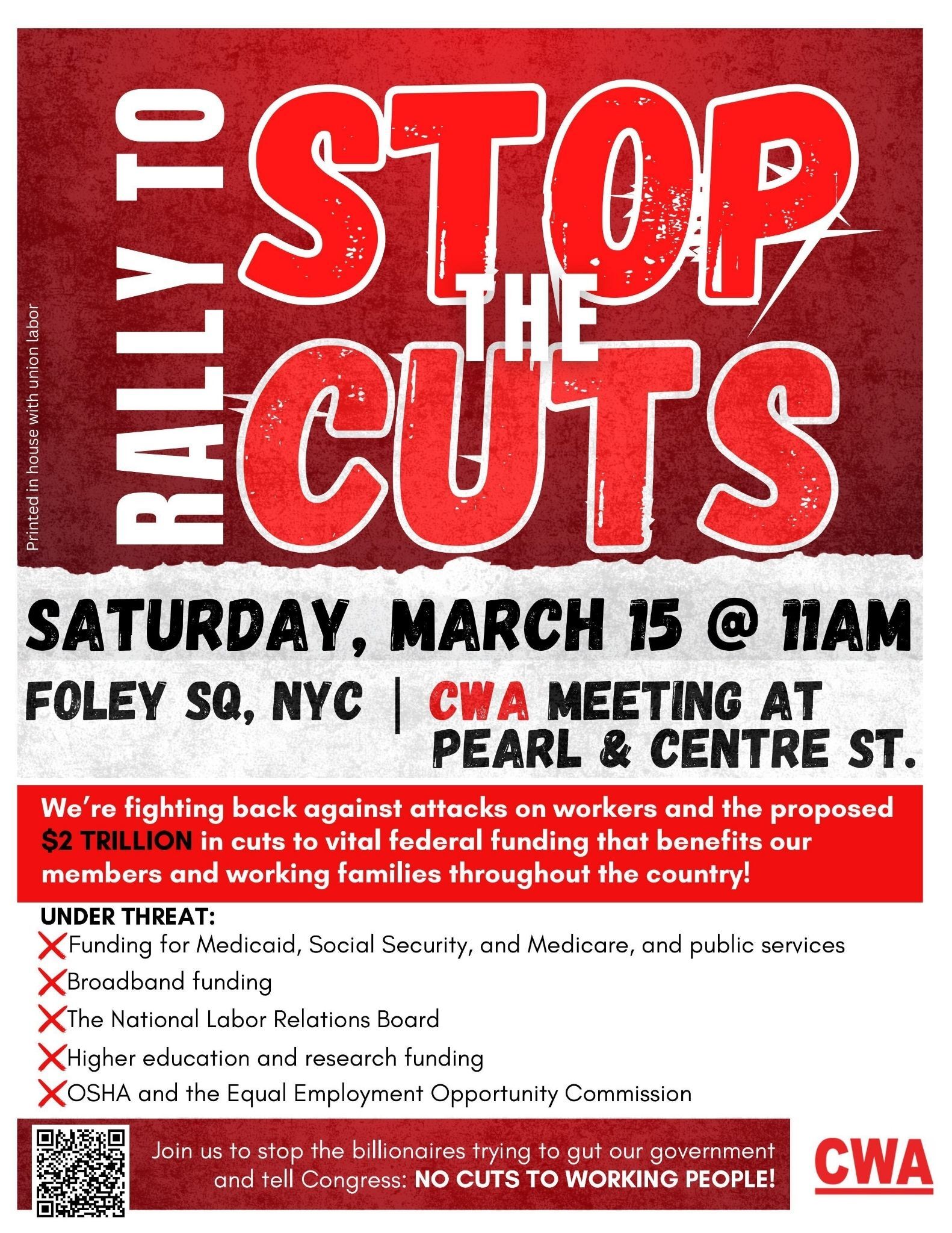 Flyer for March 15 March to Stop the Cuts