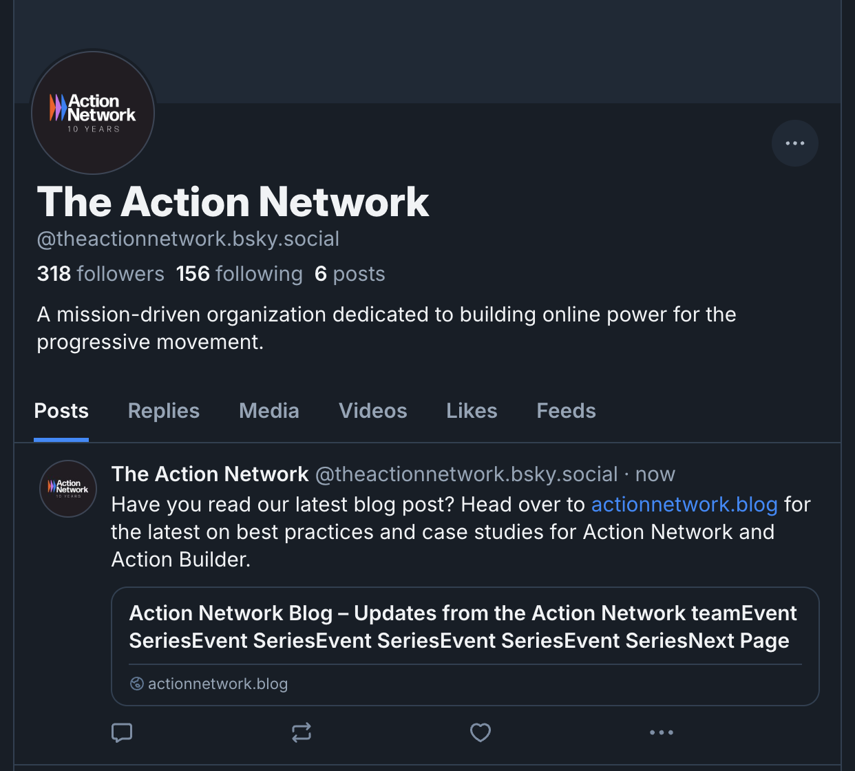 A screenshot of Action Network's Bluesky account