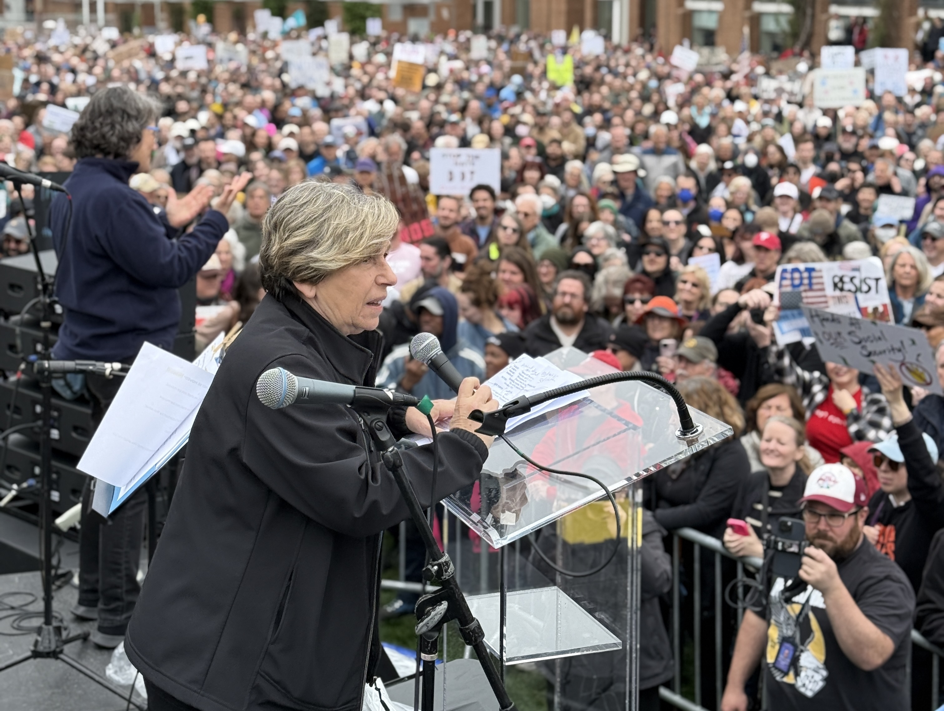 AFT President Randi Weingarten at the Philadelphia, PA April 5 Rally