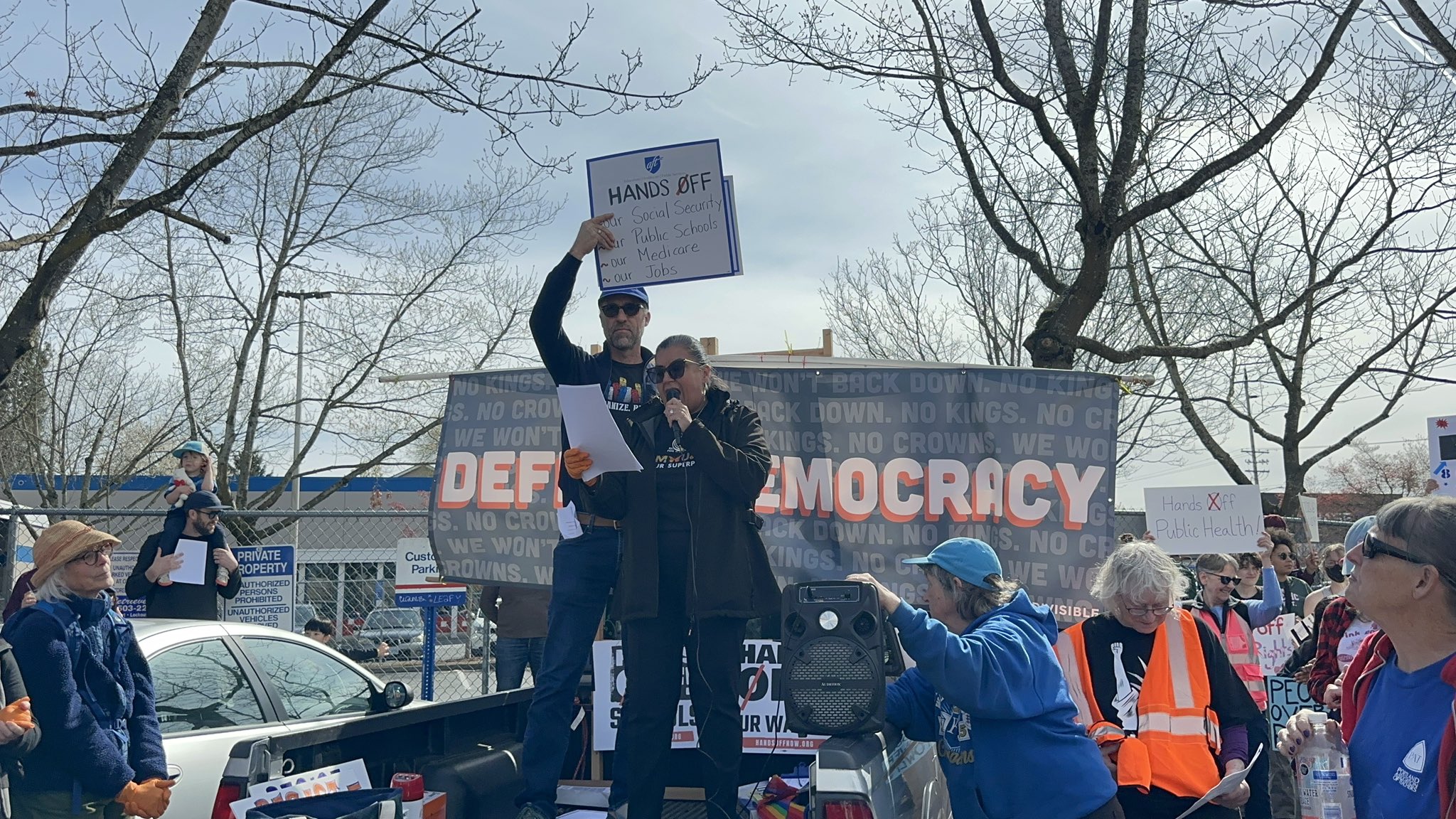 AFT Executive Vice President Evelyn DeJesus speaking at the Portland, OR April 5 rally