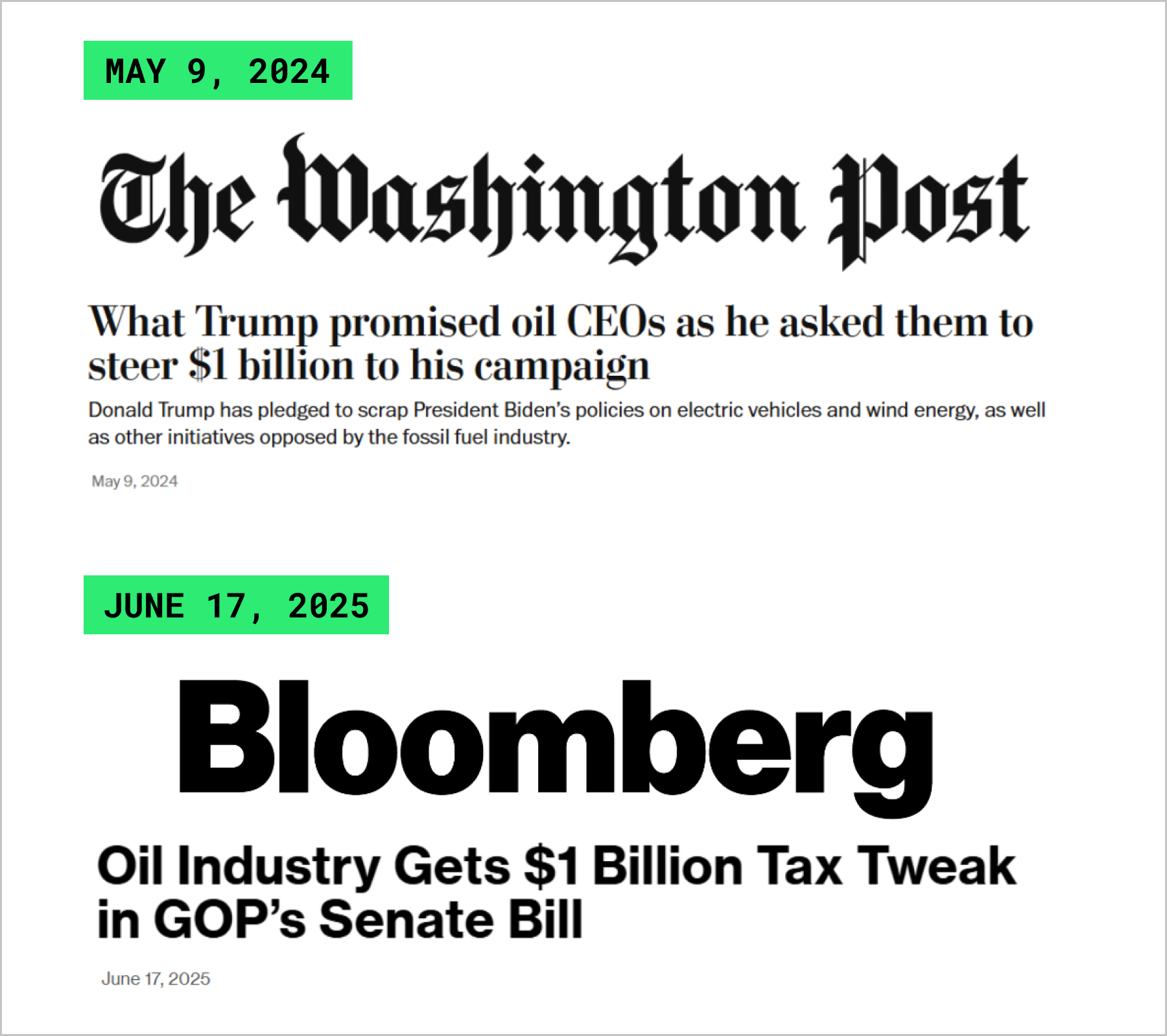 Washington Post and Bloomberg headlines about Bil Oil