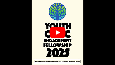 Youth Civic Engagement Fellowhsip 2025 logo with YouTube play button