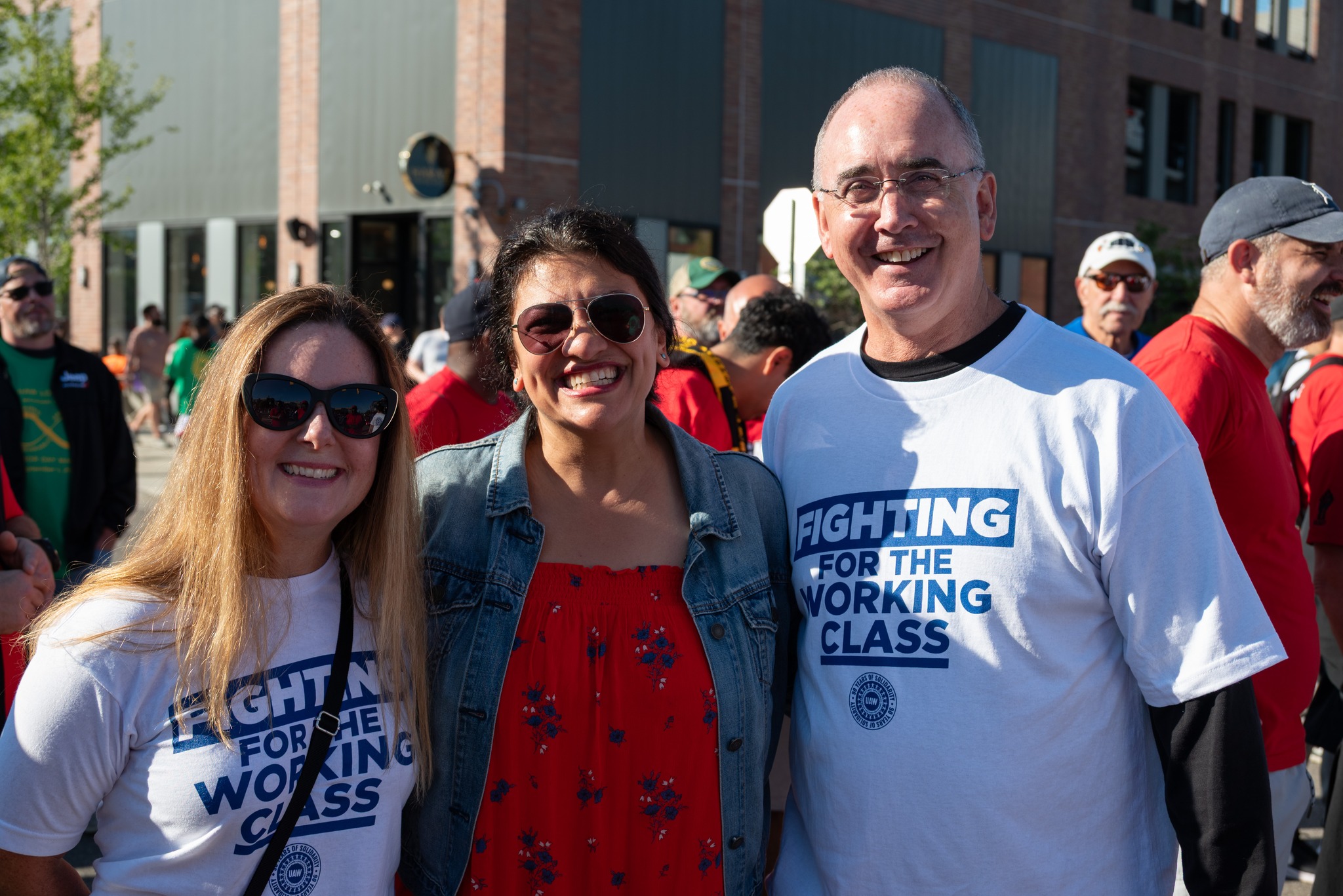 Rashida at Labor Day with UAW President Shawn Fain