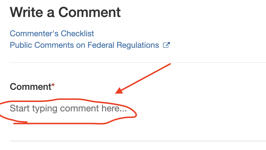 Screnshot with area of the screen that says "Start typing comment here" circled