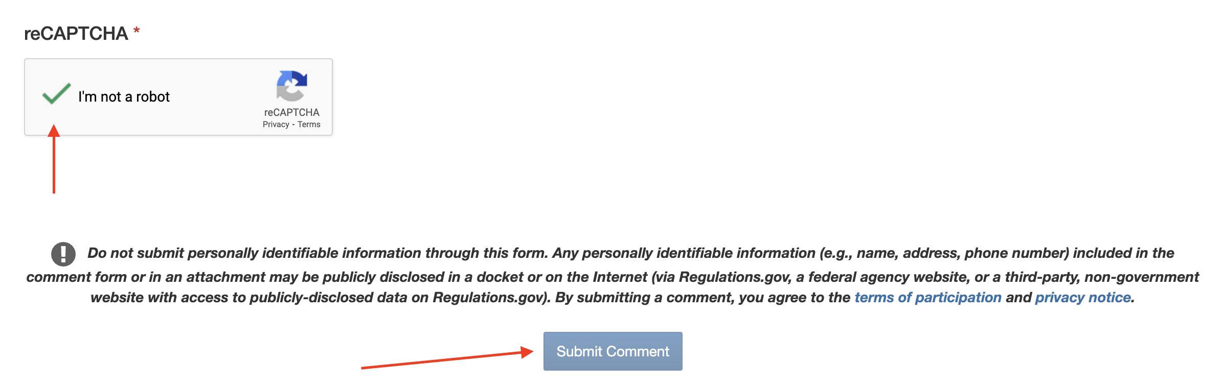 Screenshot from Regulations.gov