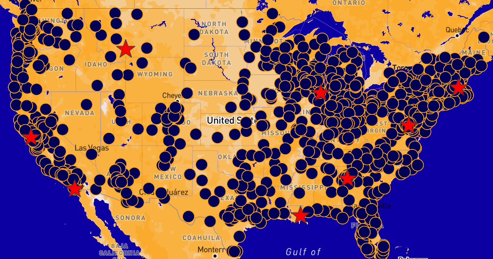 Map of No Kings events, with TONS of dots showing how many events there are.
