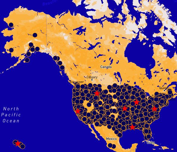 Map displaying protests throughout United States