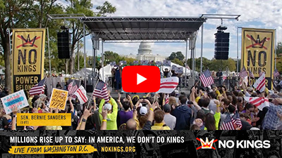 Screenshot from livestream of the No Kings rally, showing thousands of people in the streets