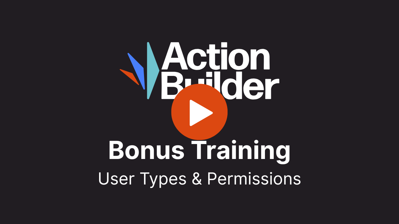The thumbnail image for the Action Builder training on User Types & Permissions