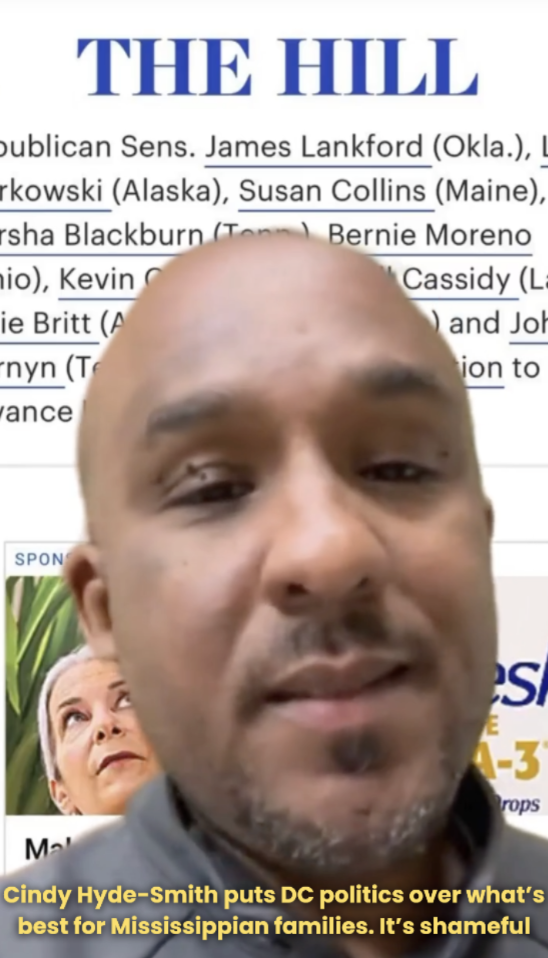 Scott Colom: Cindy Hyde-Smith is putting DC politics over what’s best for 400,000 Mississippian families. It’s shameful