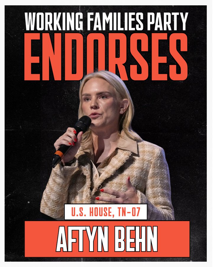 Working Families Party endorses Aftyn Behn for U.S. House, TN-07. Photo of Aftyn Behn.