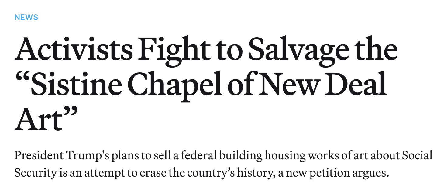 Hyperallergic headline: Activists Fight to Salvage the Sistine Chapel of New Deal Art