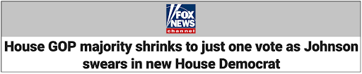 Fox News Channel: House GOP majority shrinks to just one vote as Johnson swears in new House Democrat